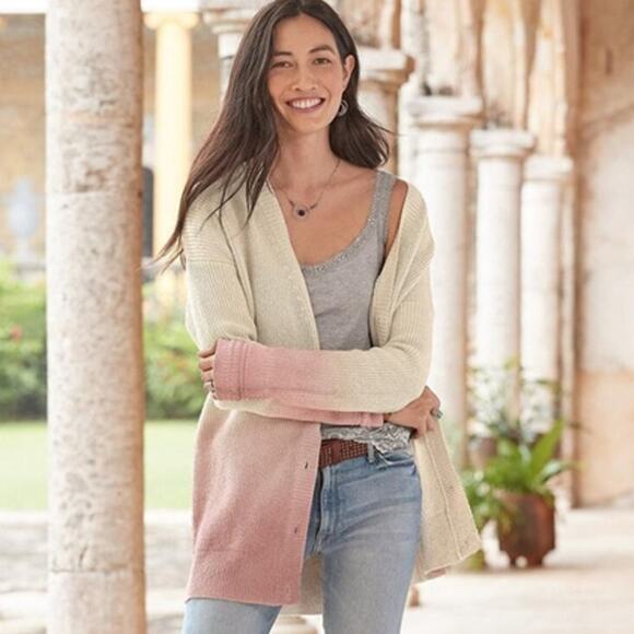Sundance Sunset Moments Button Front Ombre Cardigan Cream/Pink S - Picture 1 of 9